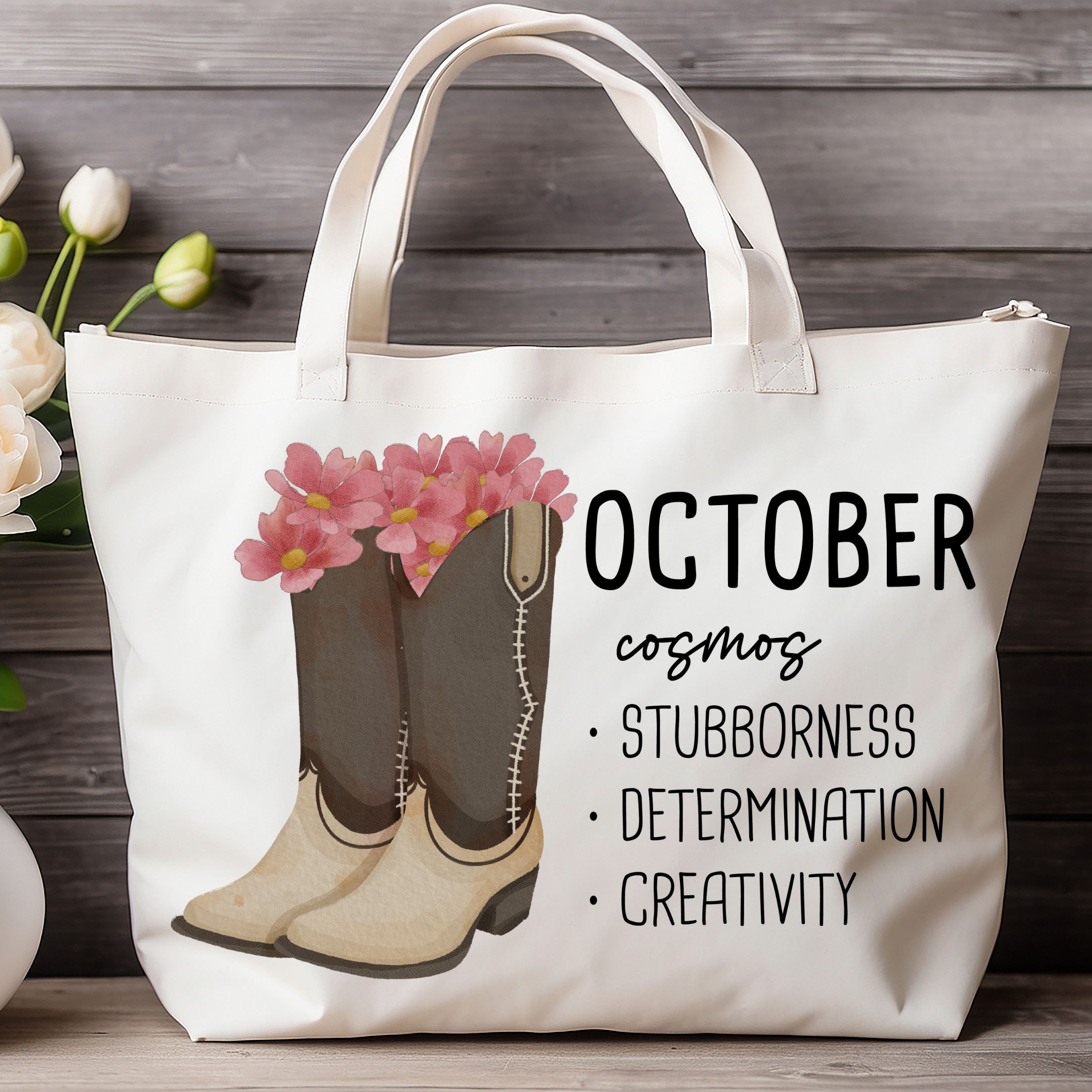 October Bloom & Boot Tote Bag Tote Bag
