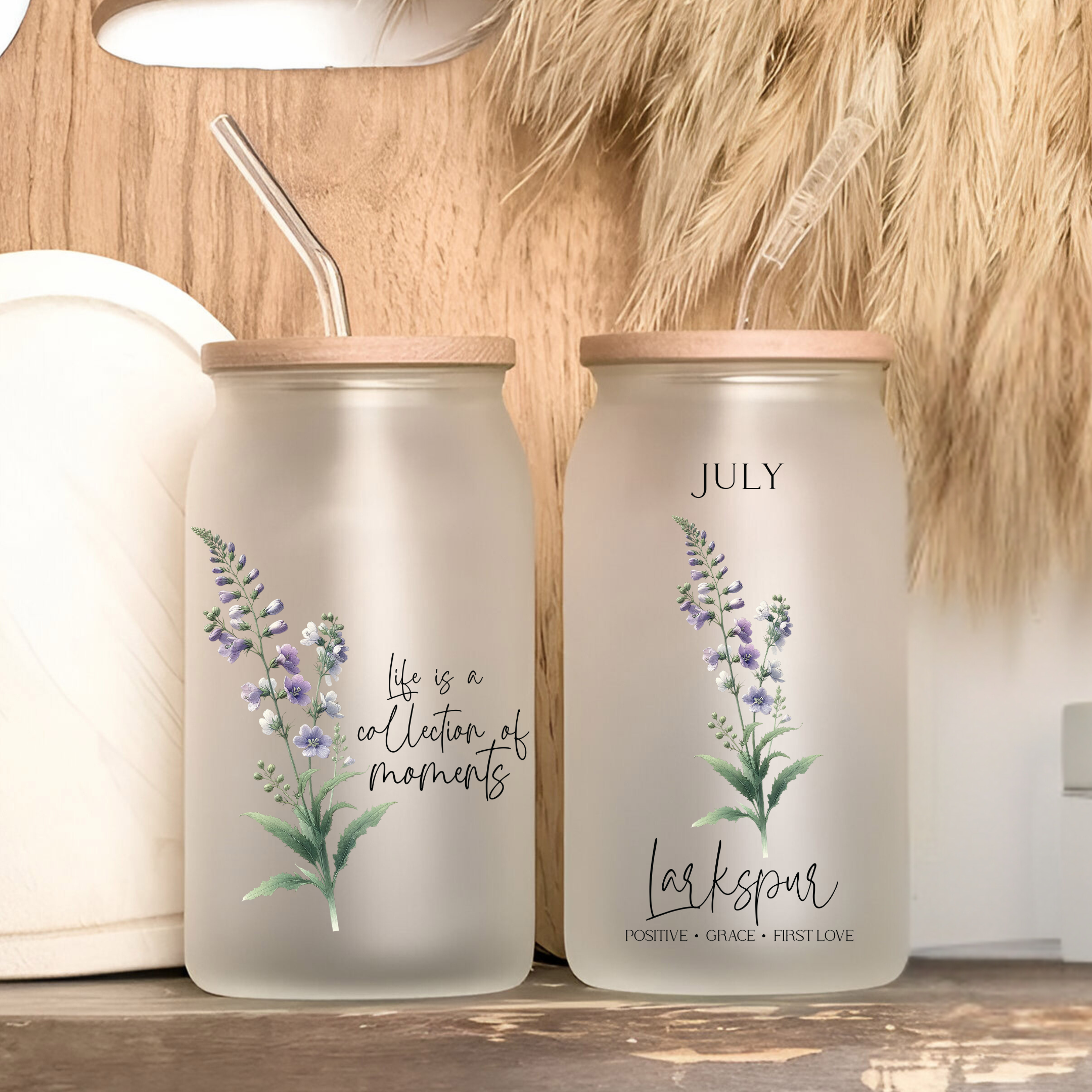 July Birth Flower Affirmation Glass Cup Glass Can Tumbler