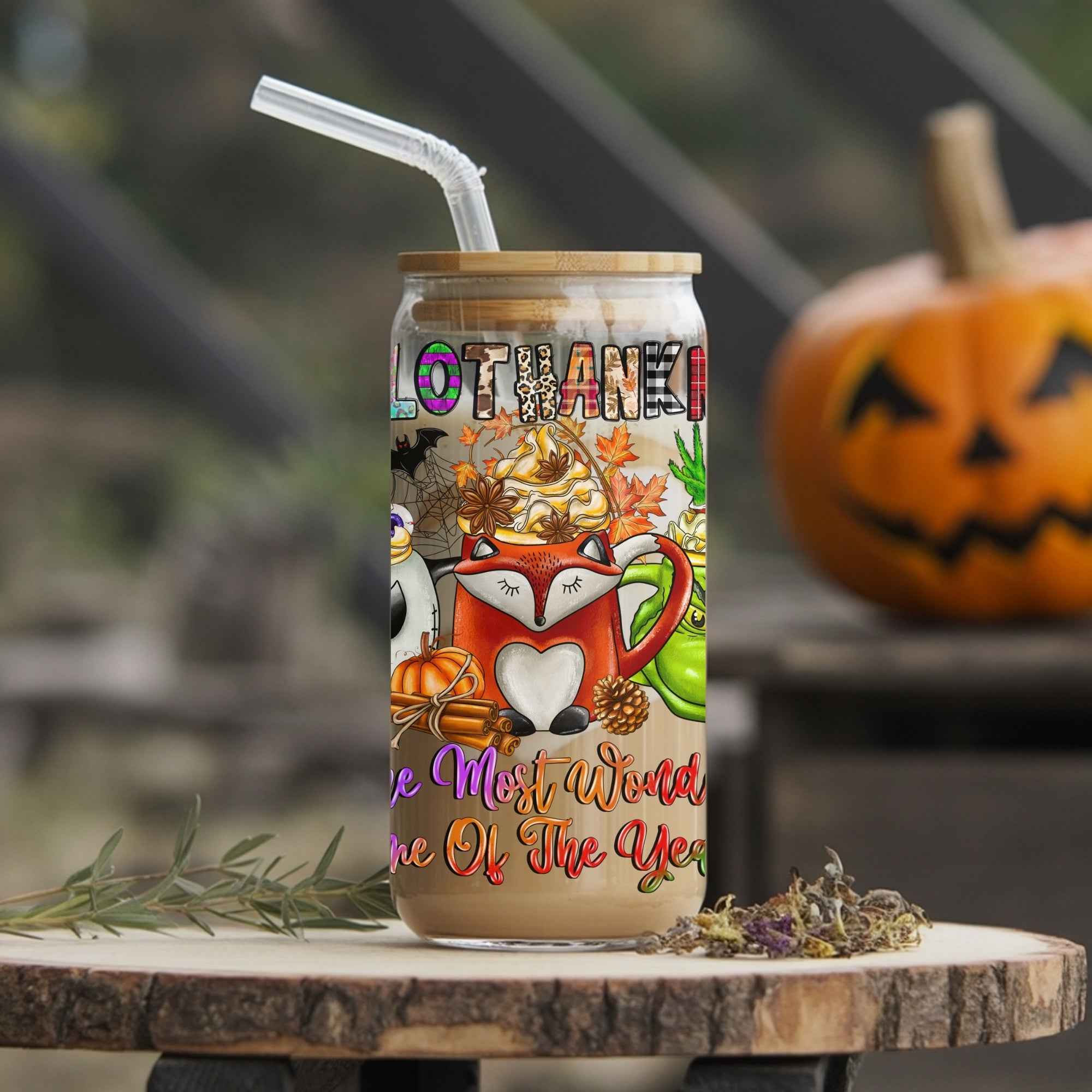 Happy Hallothanksmas Cup With Lid and Straw