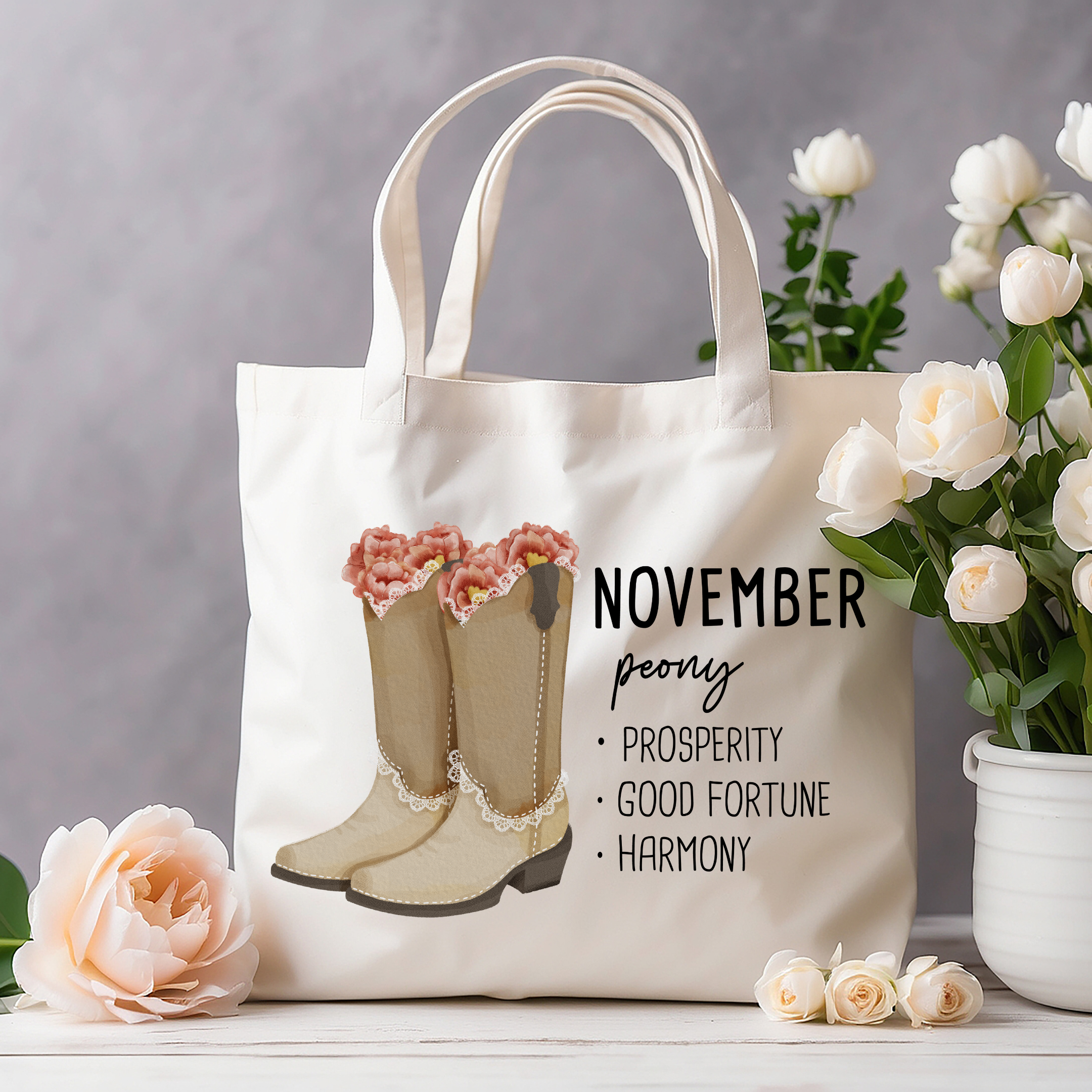 November Bloom & Boot Tote Bag Tote Bag