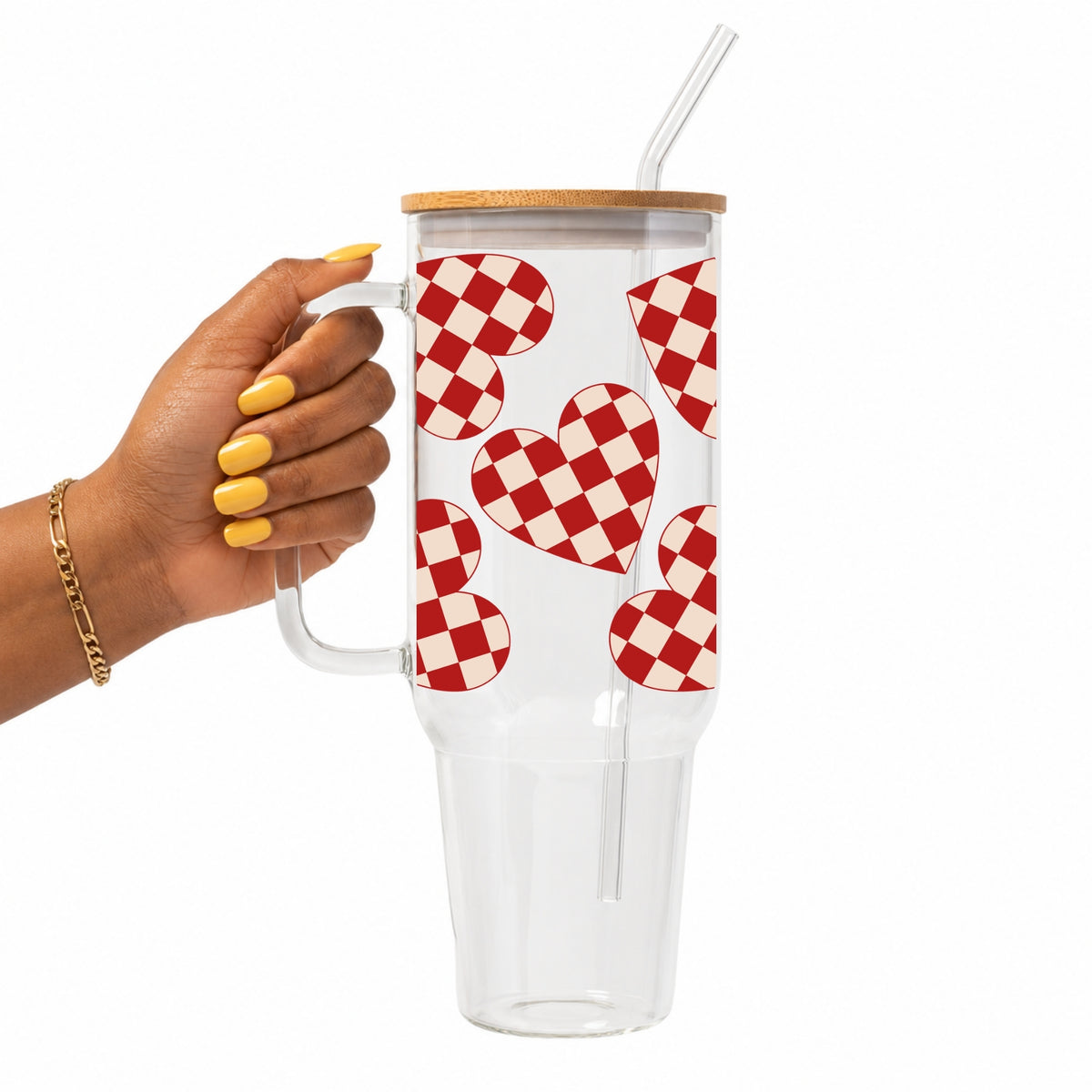 Checkered Hearts Glass Cup