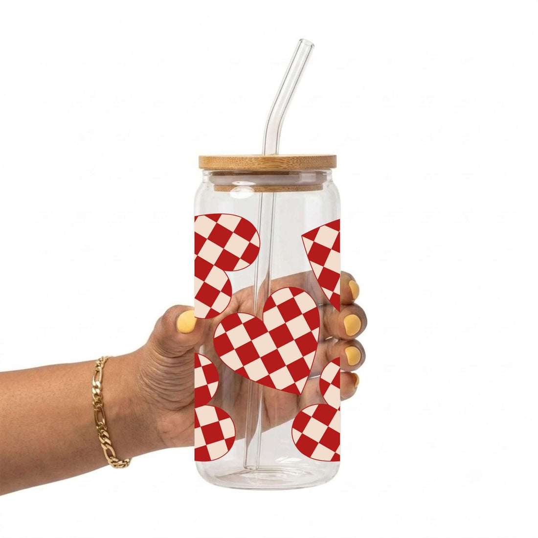 Checkered Hearts Glass Cup