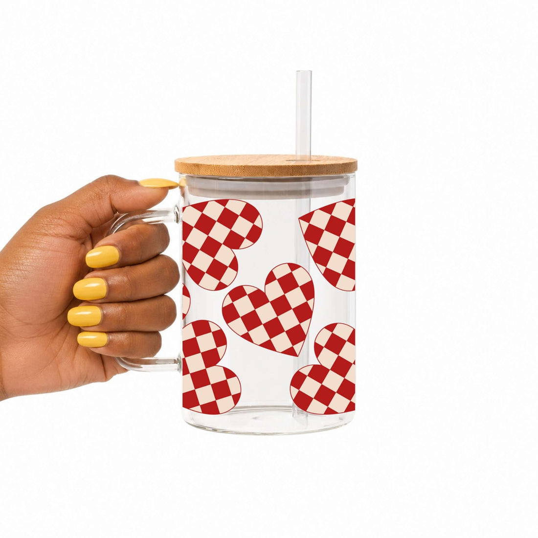 Checkered Hearts Glass Cup