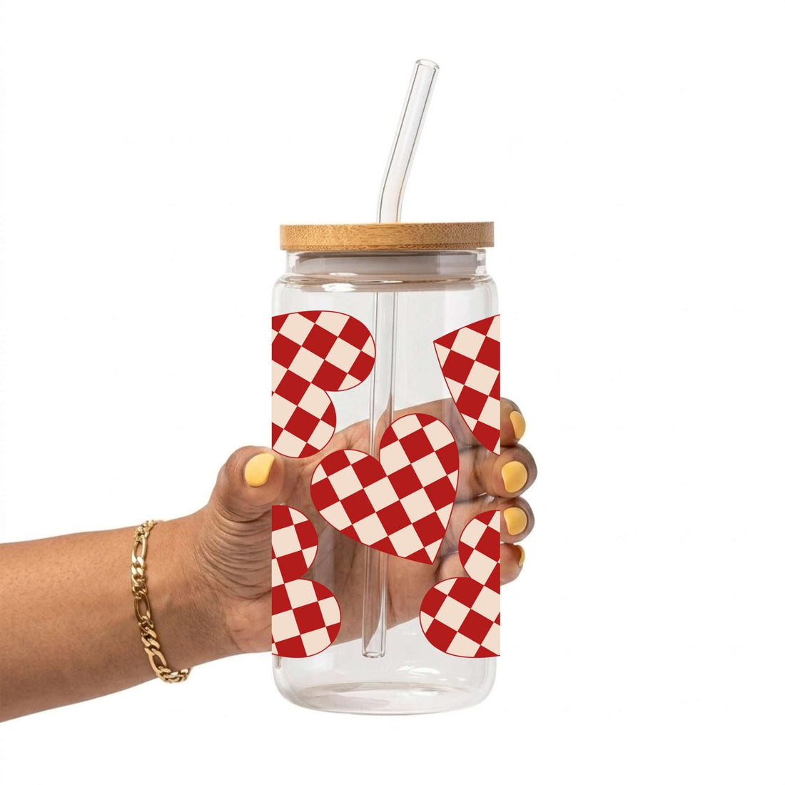 Checkered Hearts Glass Cup