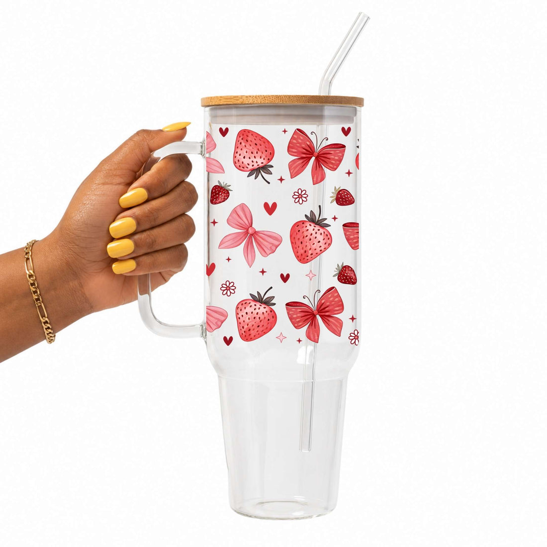 Strawberry Coquette Bows Glass Cup