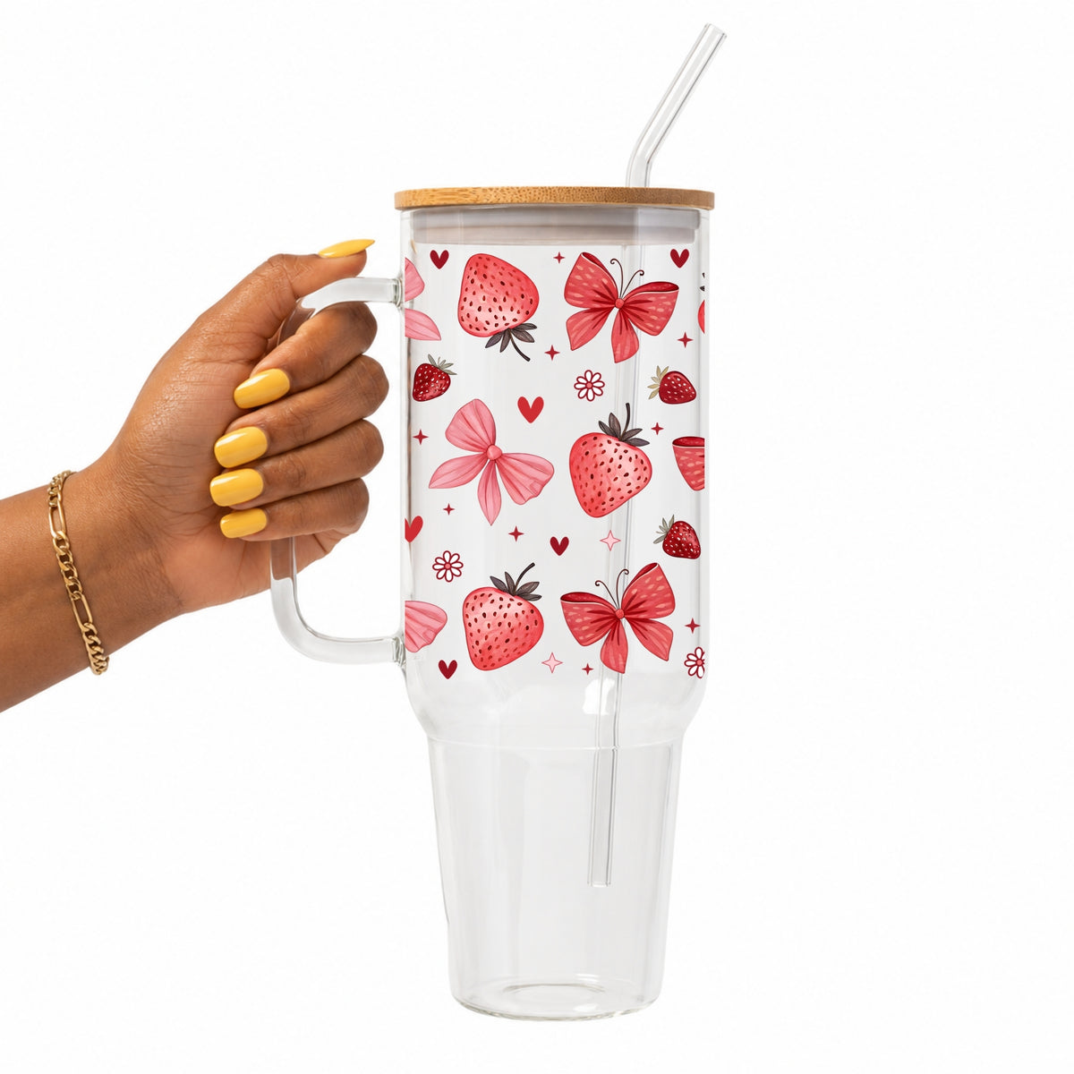 Strawberry Coquette Bows Glass Cup