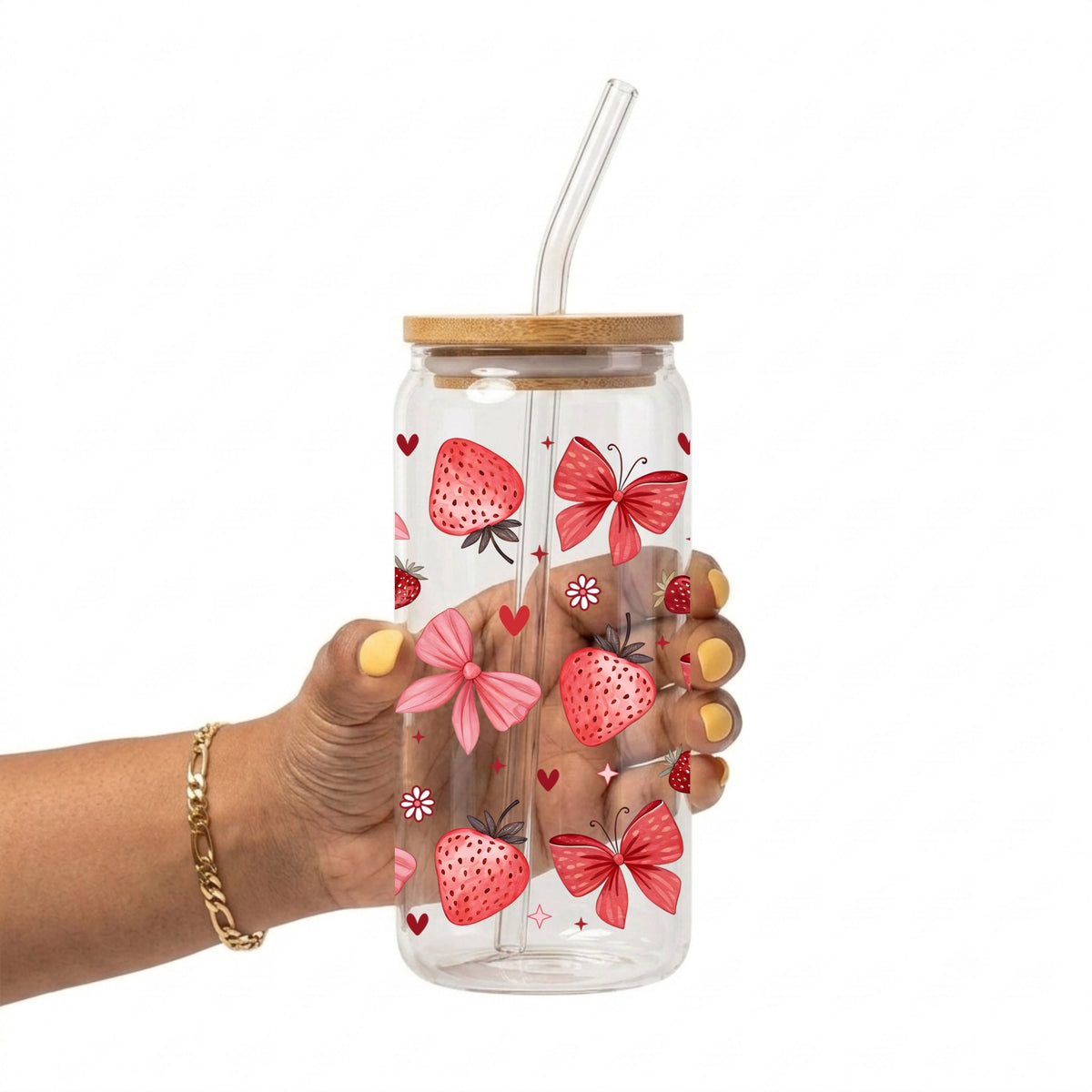 Strawberry Coquette Bows Glass Cup