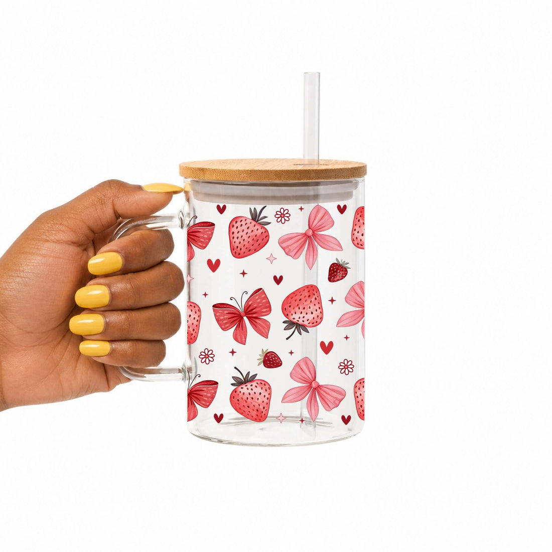 Strawberry Coquette Bows Glass Cup