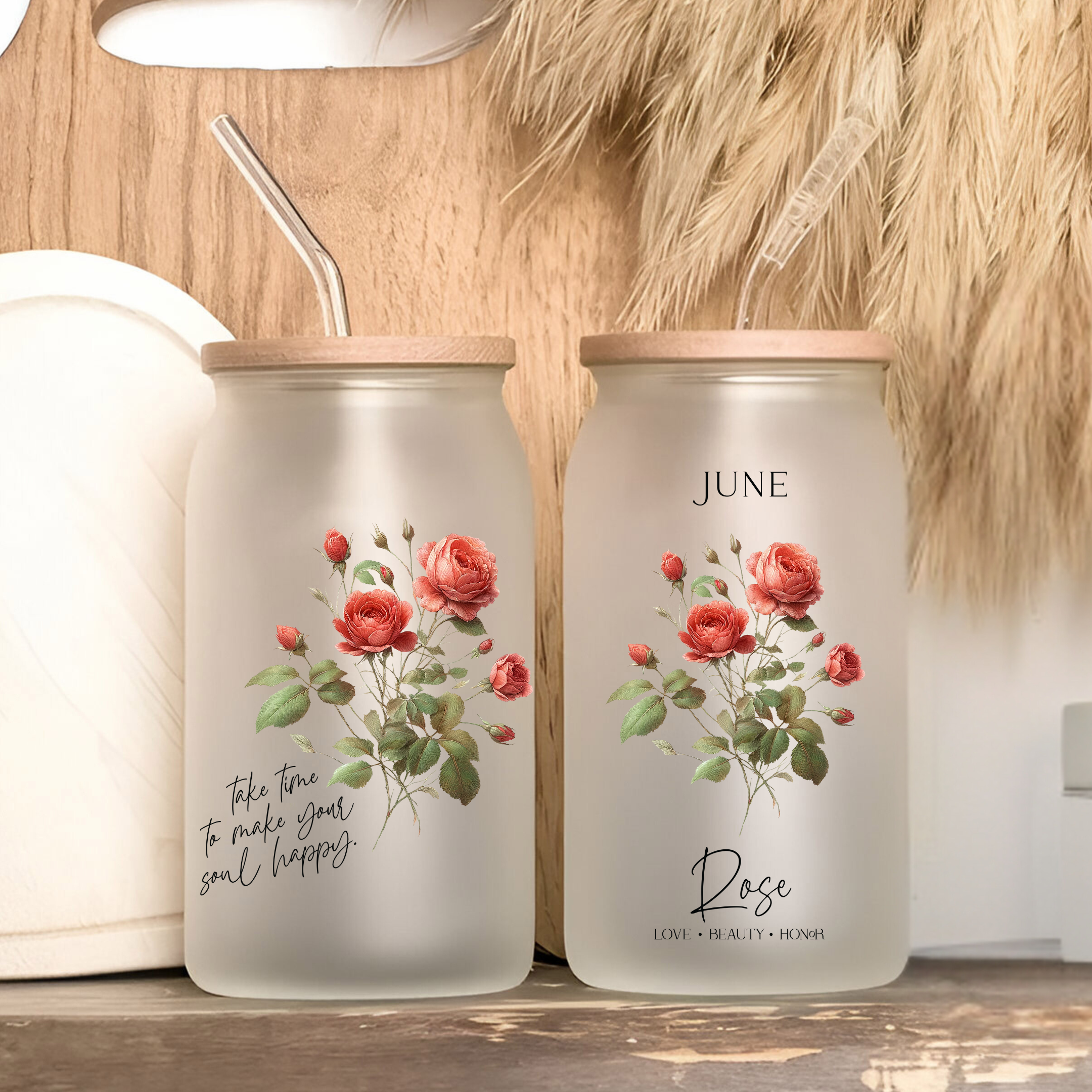 June Birth Flower Affirmation Glass Cup Glass Can Tumbler