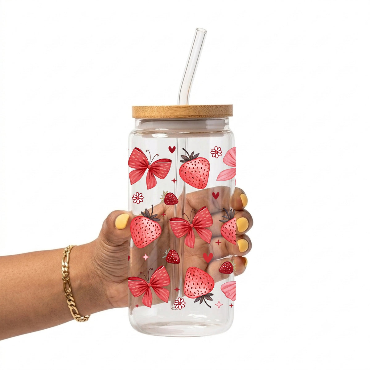 Strawberry Coquette Bows Glass Cup