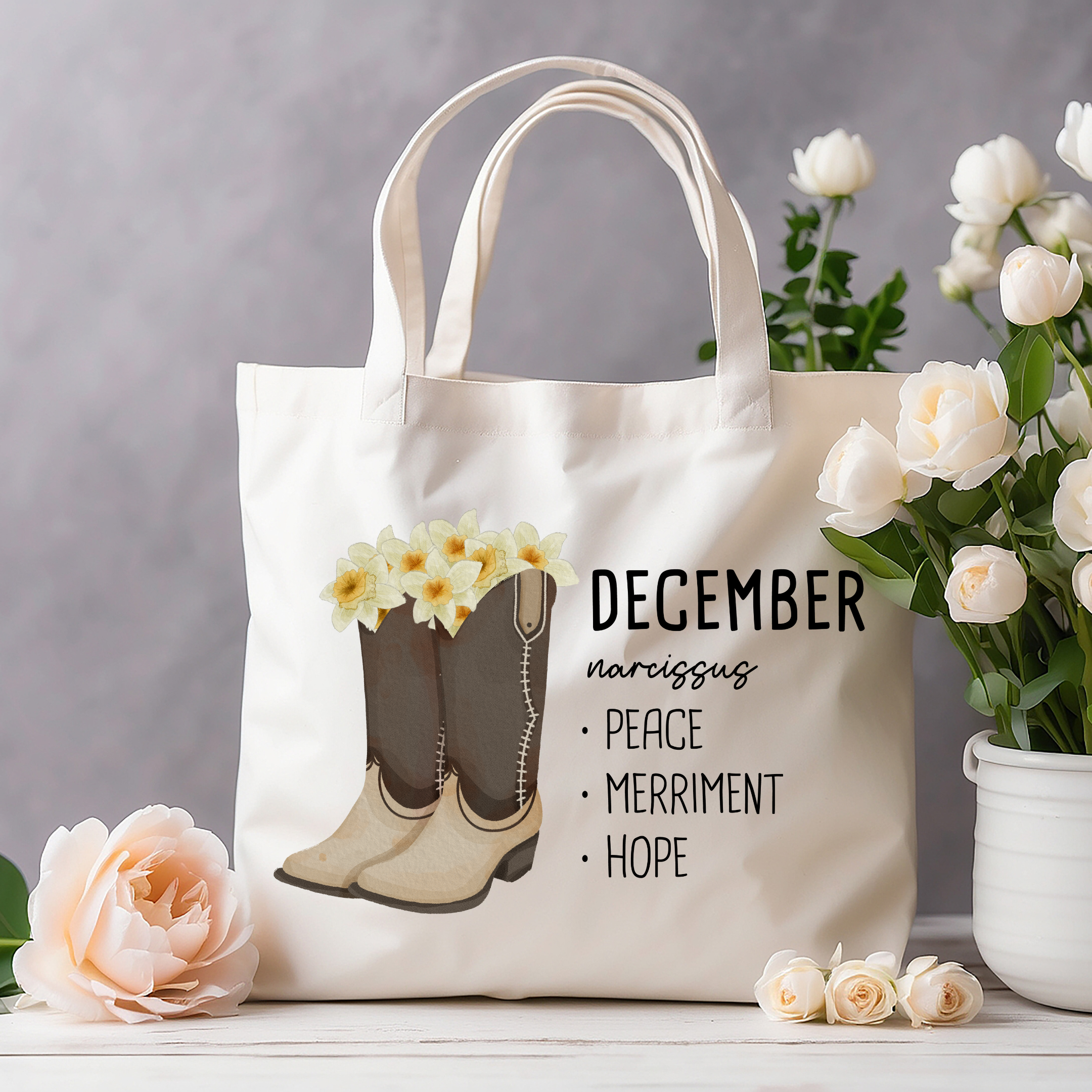 December Bloom & Boot Tote Bag Tote Bag