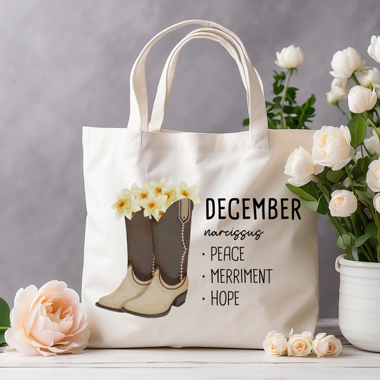 December Bloom & Boot Tote Bag