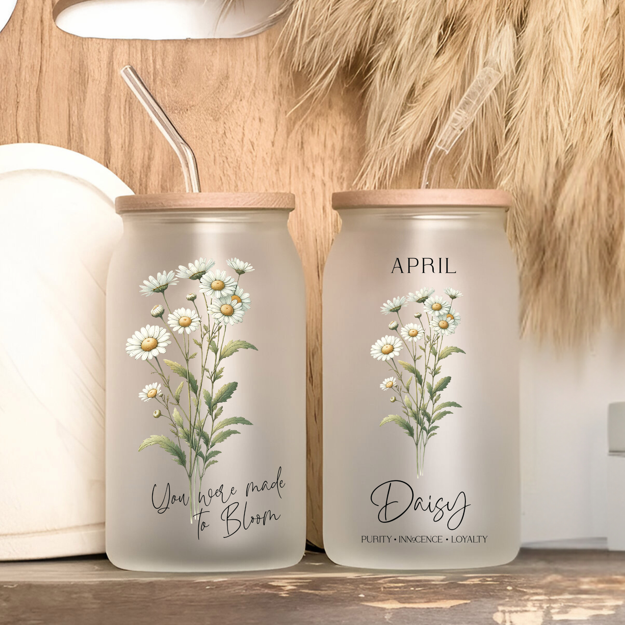 April Birth Flower Affirmation Glass Cup Glass Can Tumbler