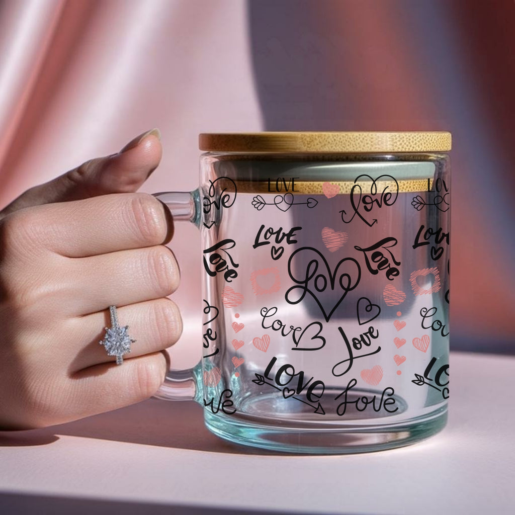 Love Notes Clear Glass Mug With Lid and Straw - CoRo & Company