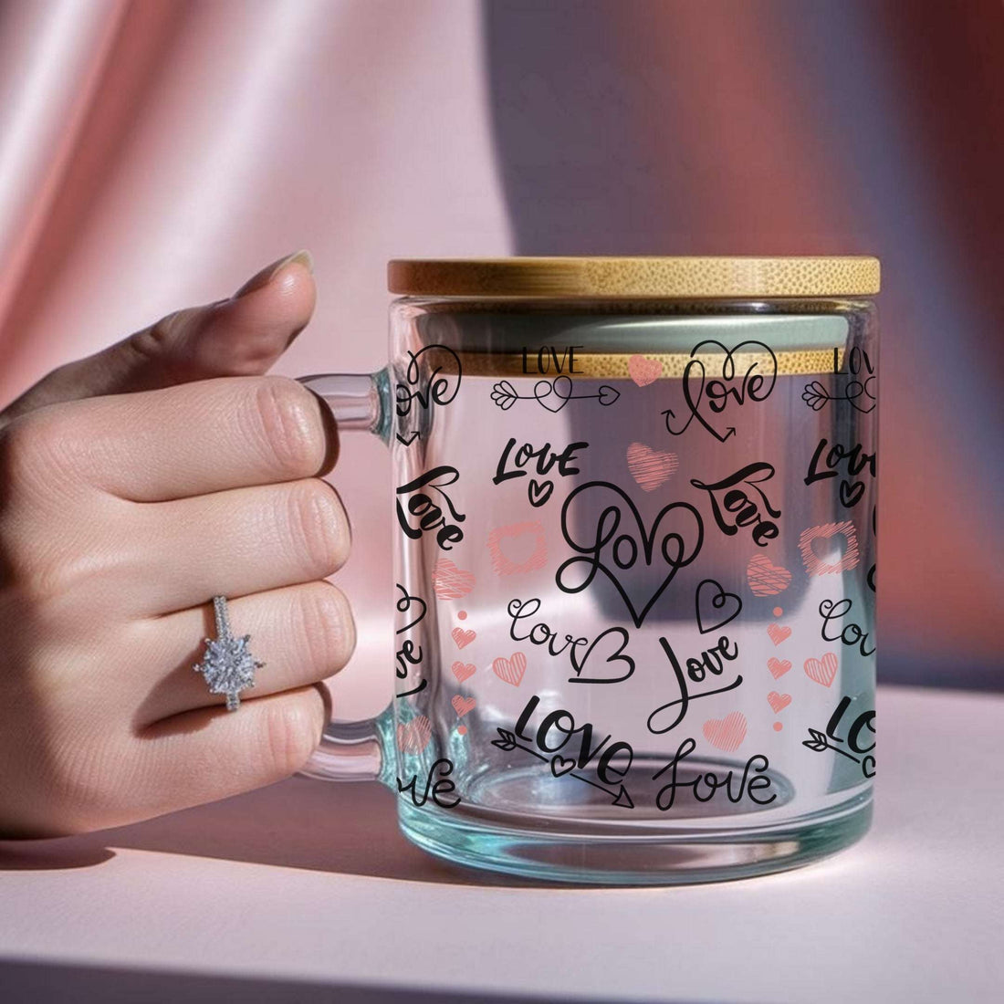 Love Notes Clear Glass Mug With Lid and Straw - CoRo & Company