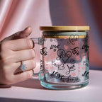 Love Notes Clear Glass Mug With Lid and Straw - CoRo & Company