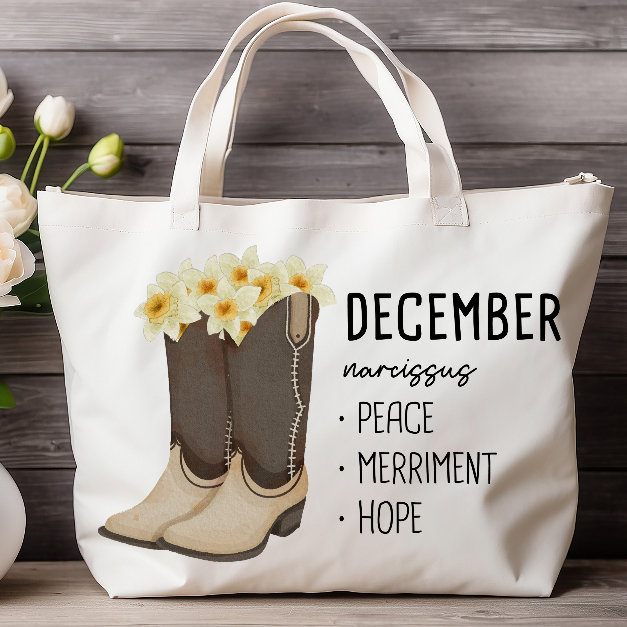 December Bloom & Boot Tote Bag Tote Bag