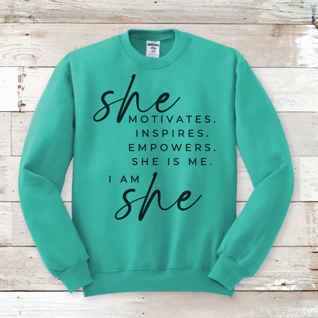 She Motivates Crewneck Sweatshirt