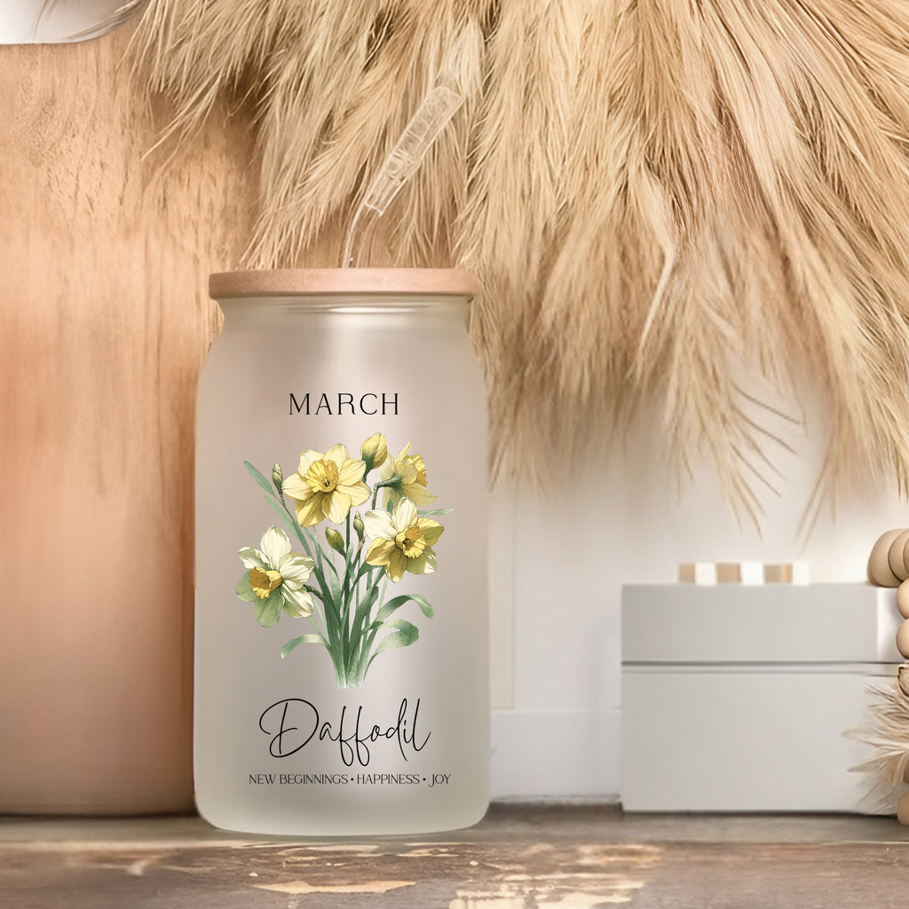 March Birth Flower Affirmation Glass Cup Glass Can Tumbler