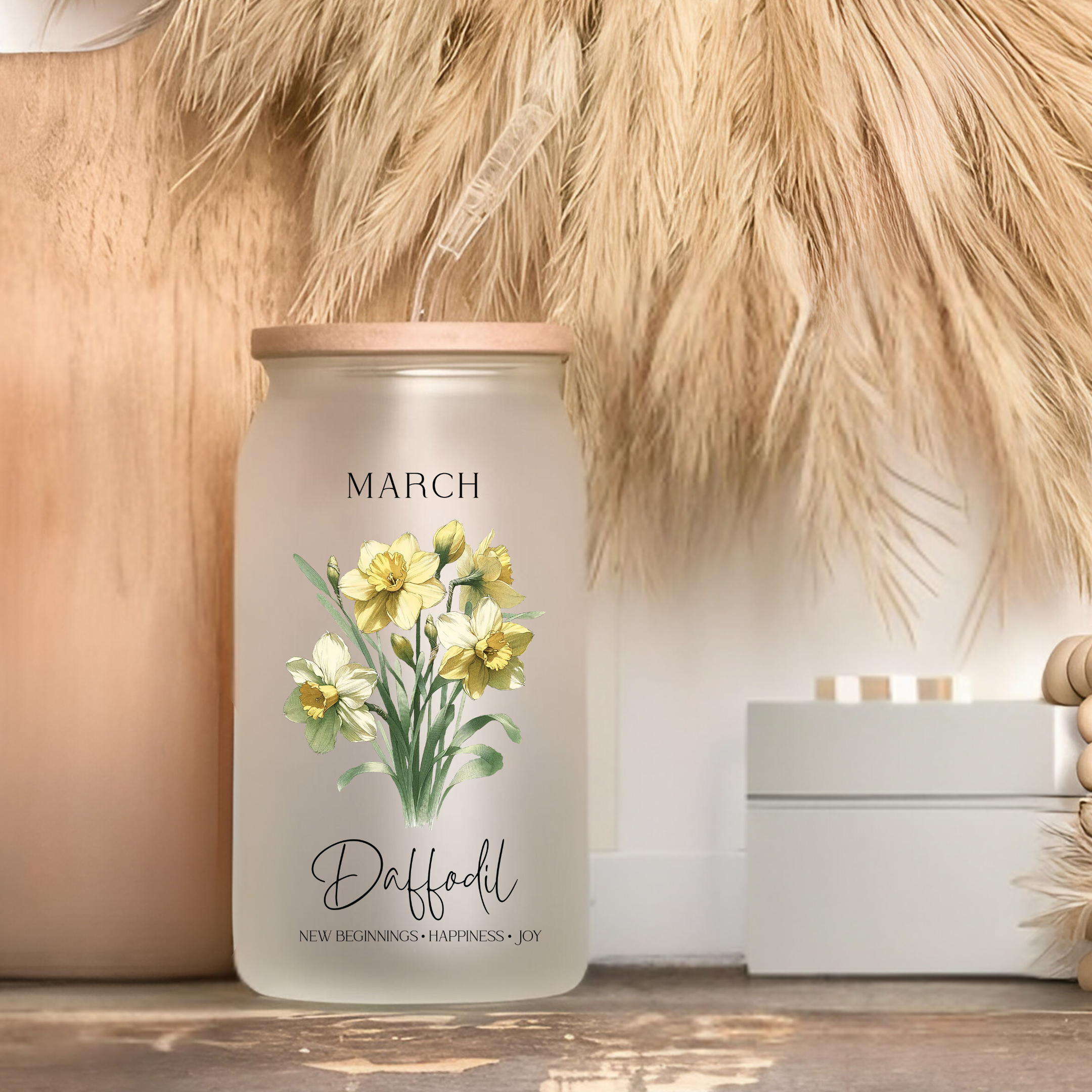 March Birth Flower Affirmation Glass Cup Glass Can Tumbler