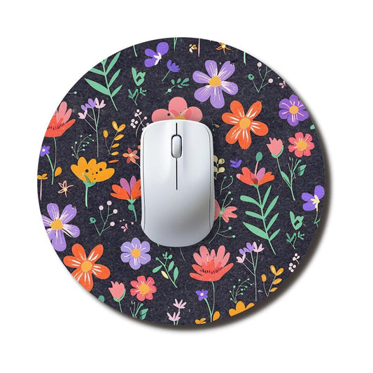 Black Flora Round Mouse Pad