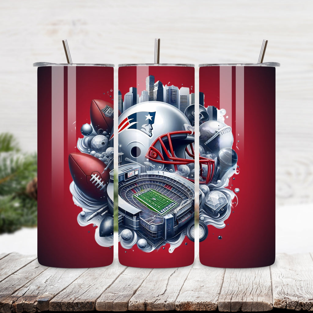 New England Patriots Home Turf 20oz Stainless Steel Tumbler with Lid and Straw – Massachusetts Skyline & Gillette Stadium