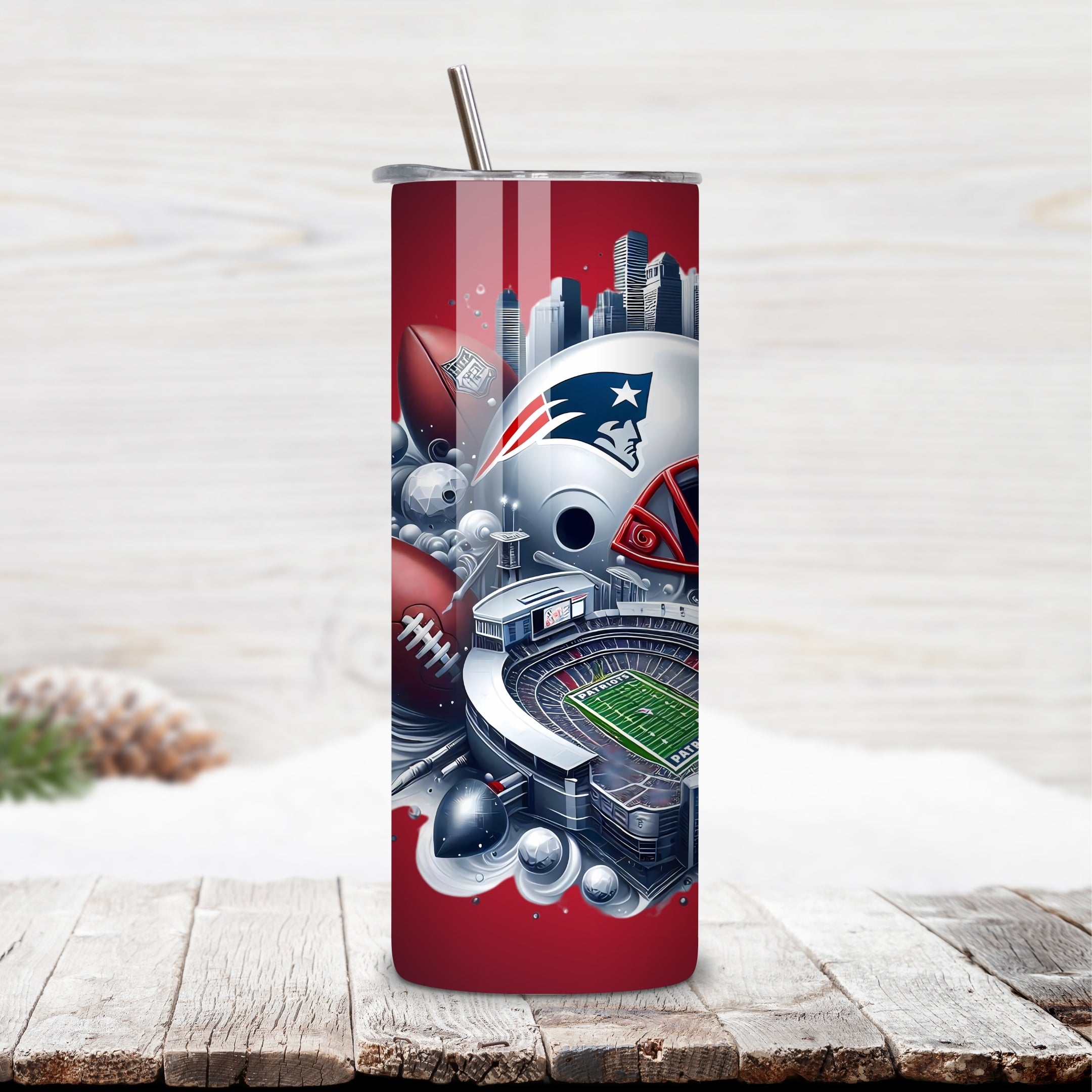 New England Patriots Home Turf 20oz Stainless Steel Tumbler with Lid and Straw – Massachusetts Skyline & Gillette Stadium