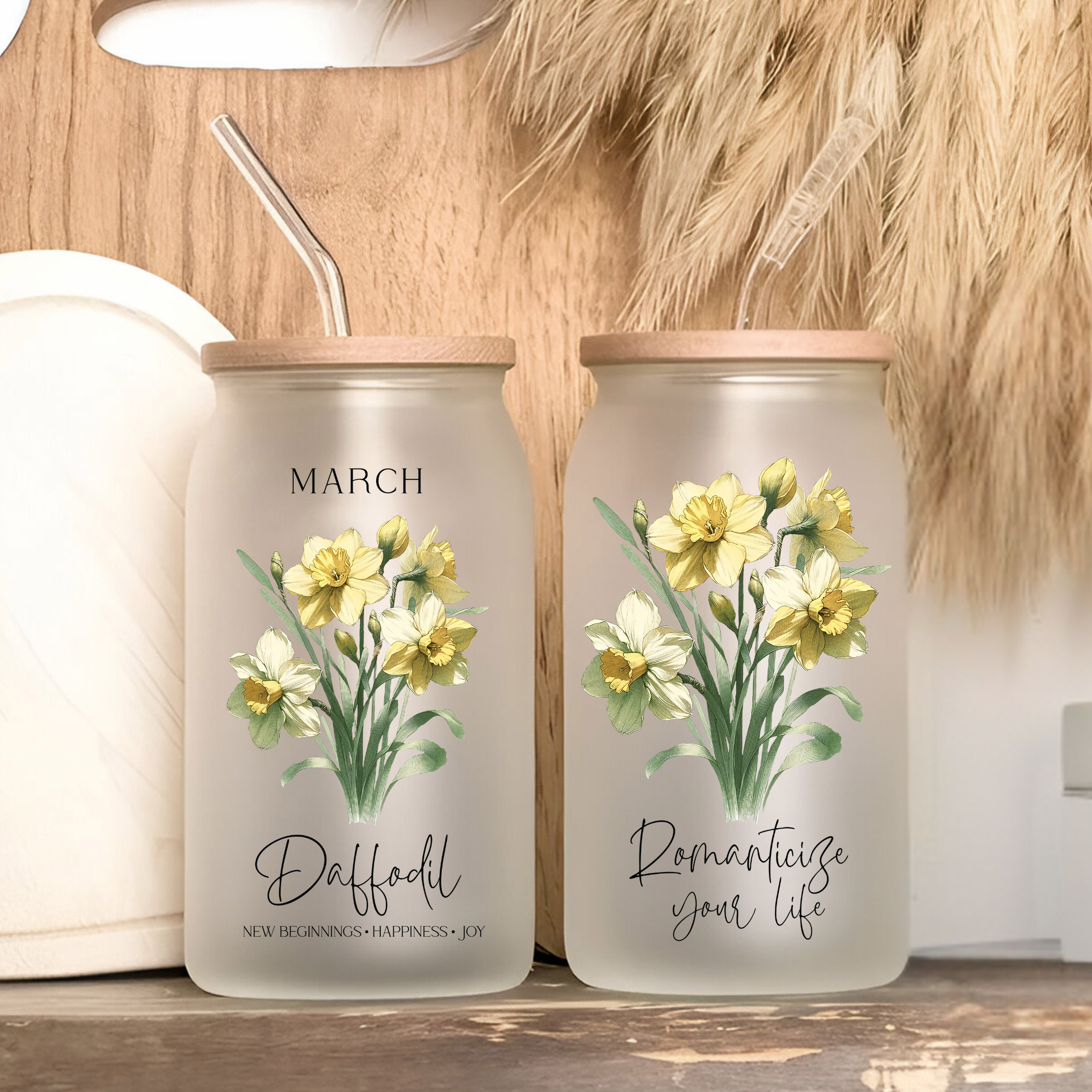 March Birth Flower Affirmation Glass Cup Glass Can Tumbler