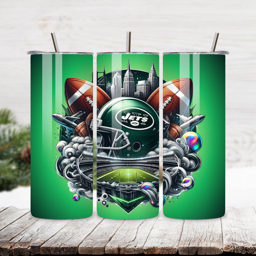 New York Jets Home Turf 20oz Stainless Steel Tumbler with Lid and Straw – New Jersey Skyline & MetLife Stadium