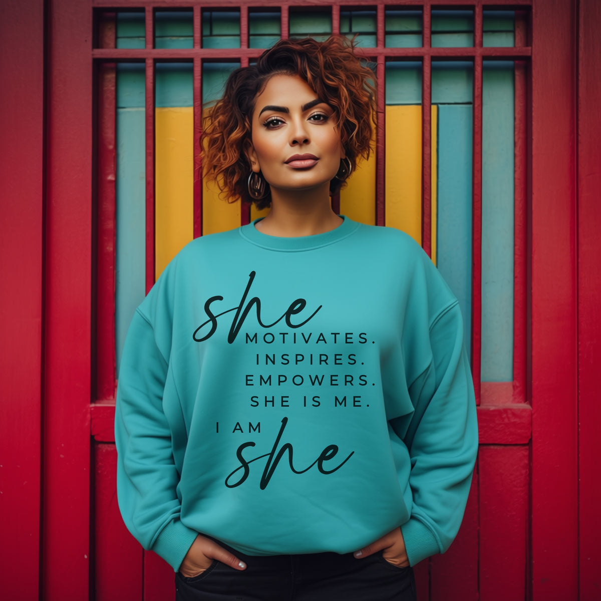 She Motivates Crewneck Sweatshirt