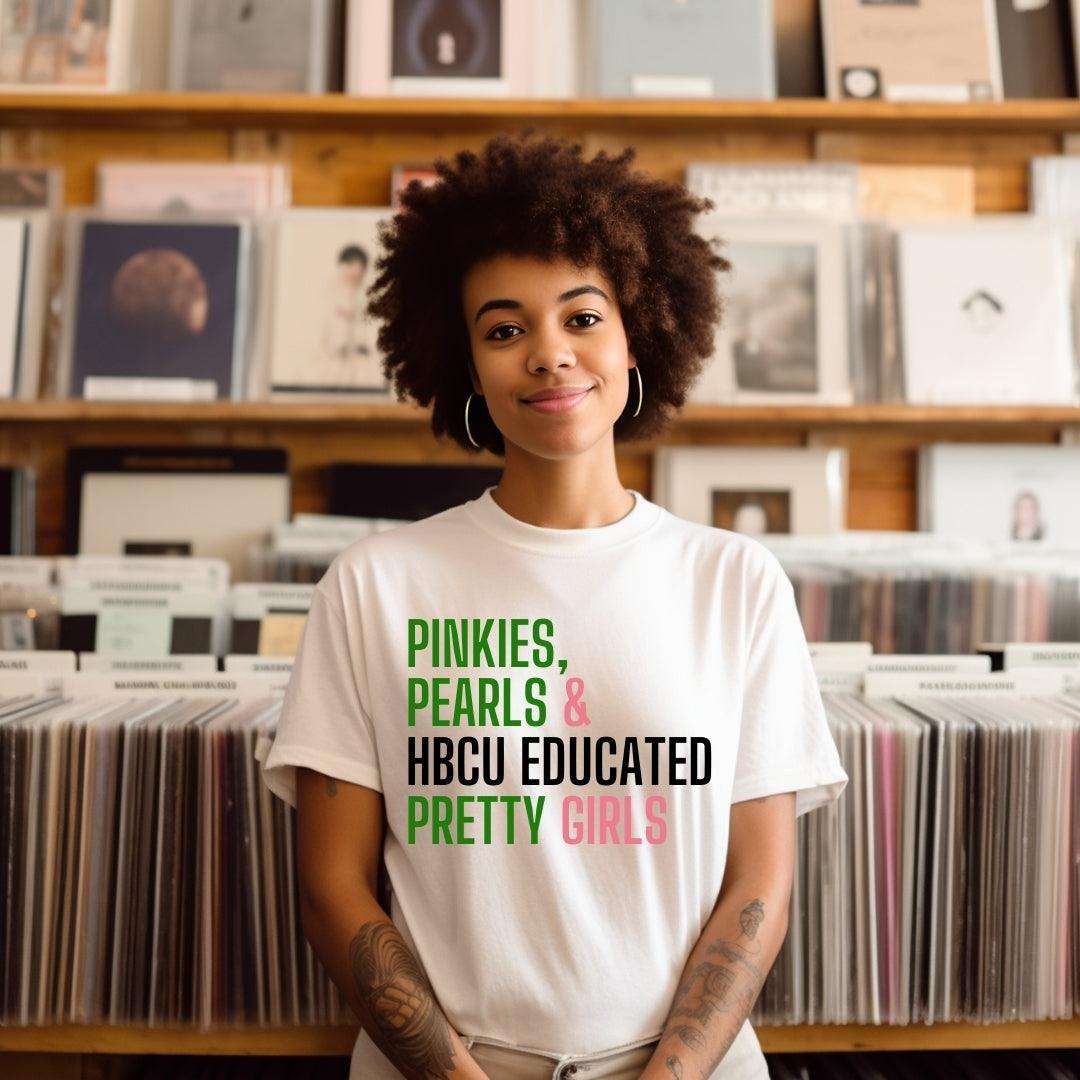 Pinkies + Pearls Unisex Sorority Tee • Crew Neck White T-Shirt