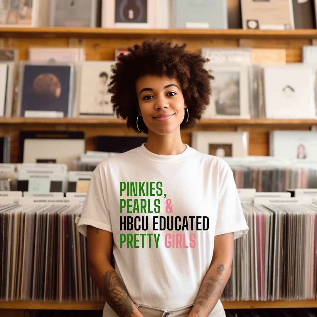 Pinkies + Pearls Unisex Sorority Tee • Crew Neck White T-Shirt