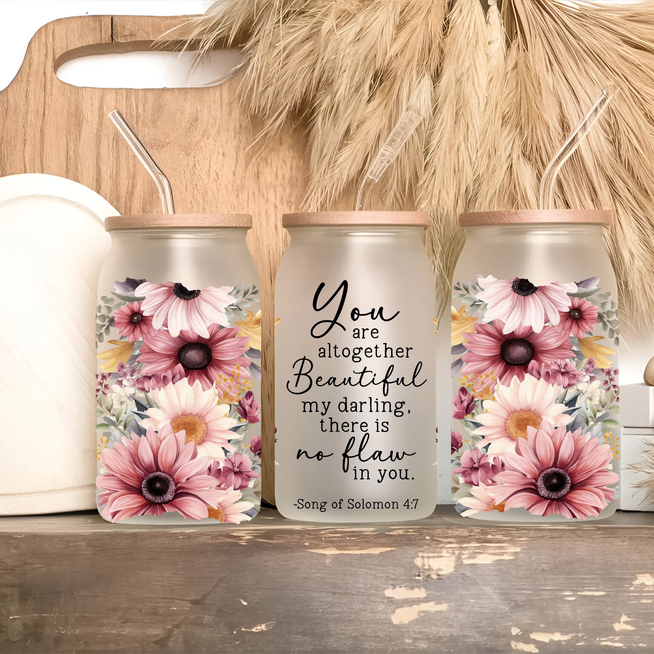 Bible Verse Scripture Cup with Lid and Straw