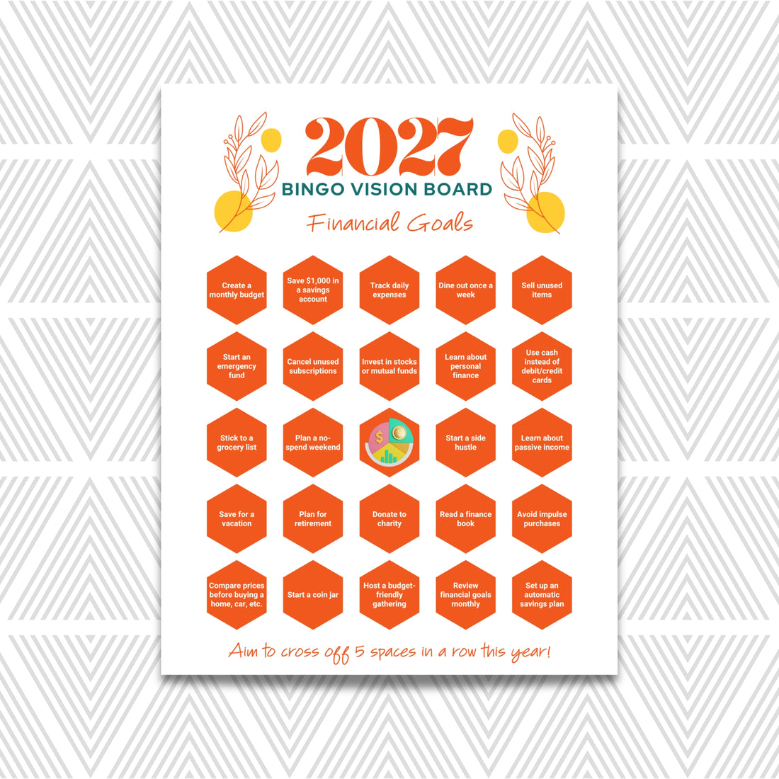 2027 Financial Goals Bingo Vision Board Card