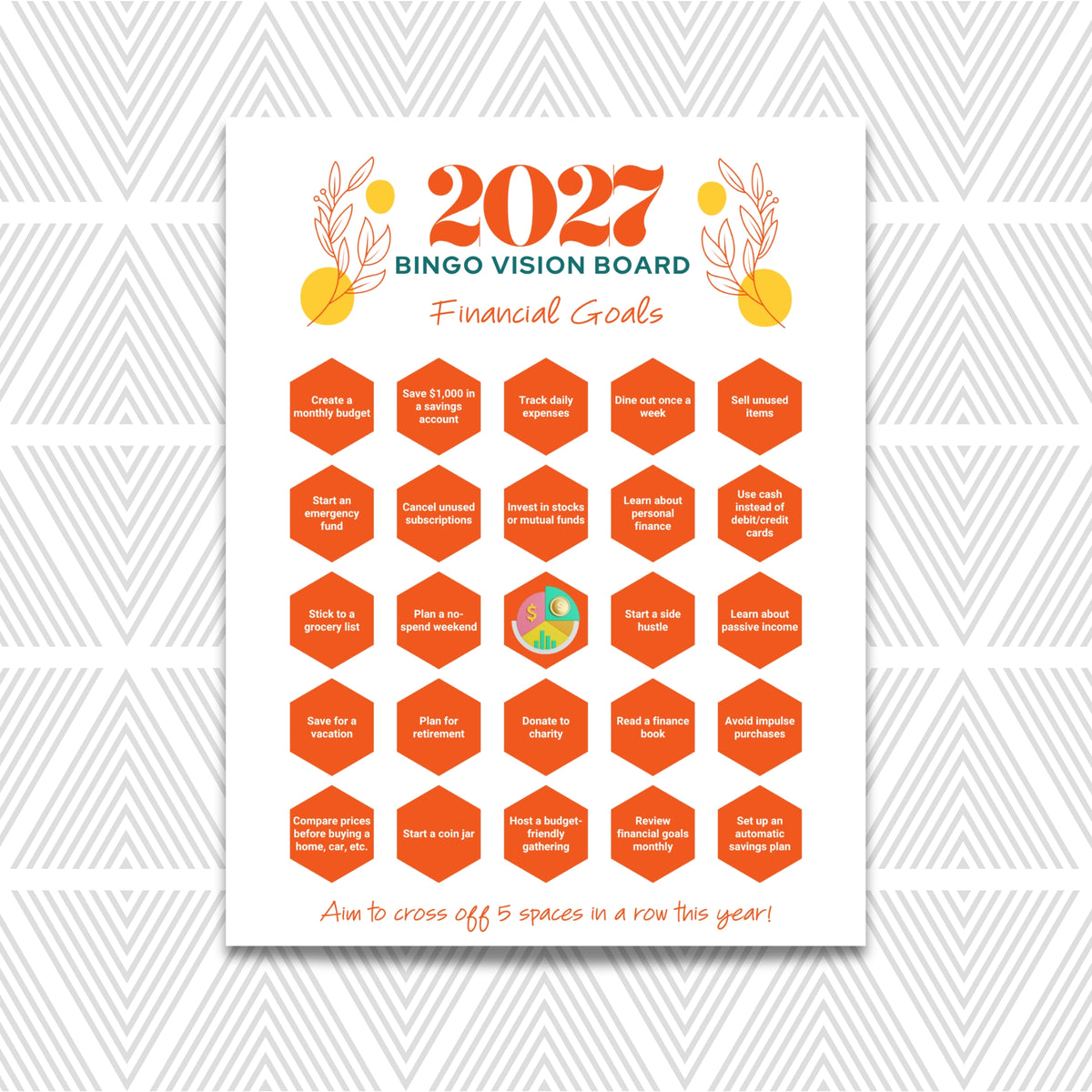 2027 Financial Goals Bingo Vision Board Card