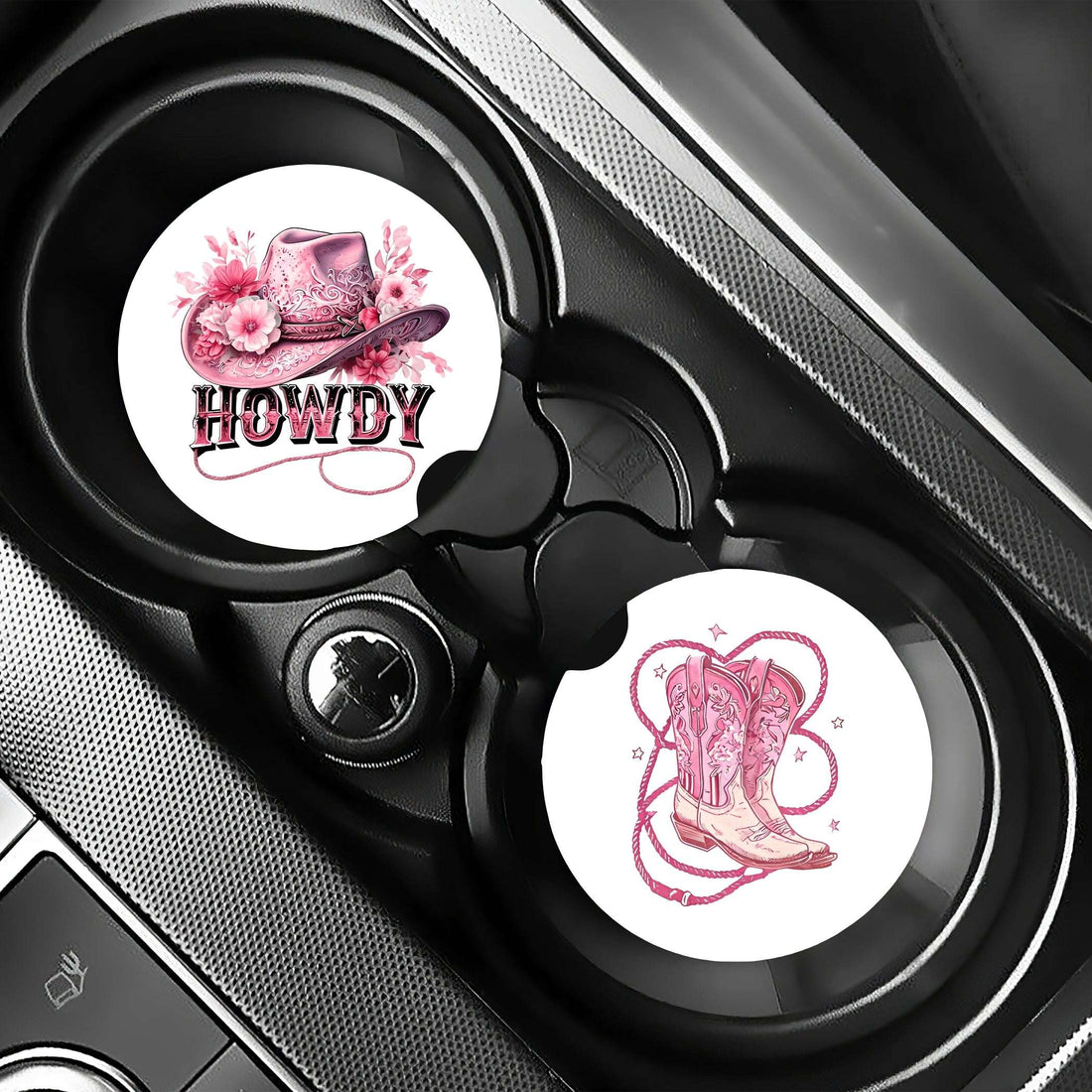 Howdy Pink Western Car Coaster Set (2-Pack) Car Coaster