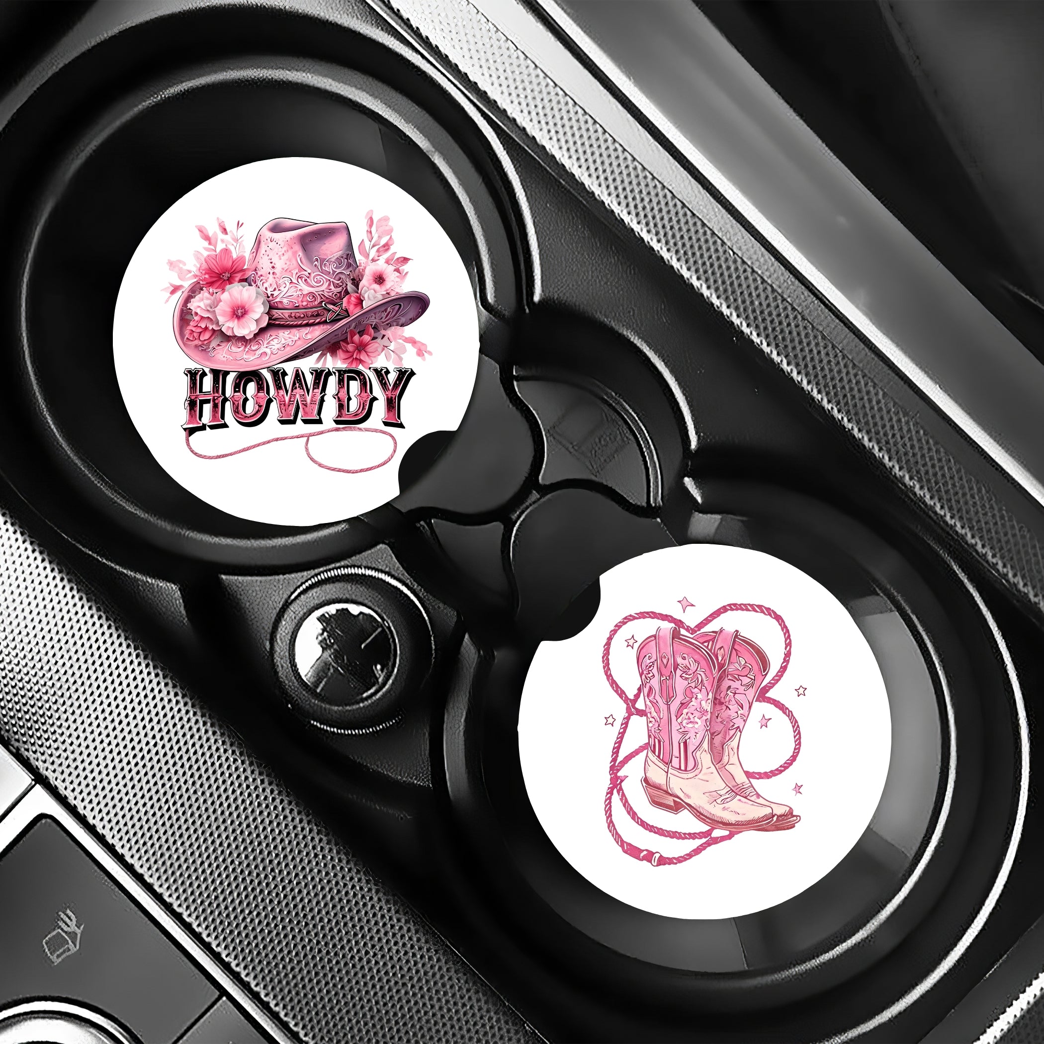 Howdy Pink Western Car Coaster Set (2-Pack) Car Coaster