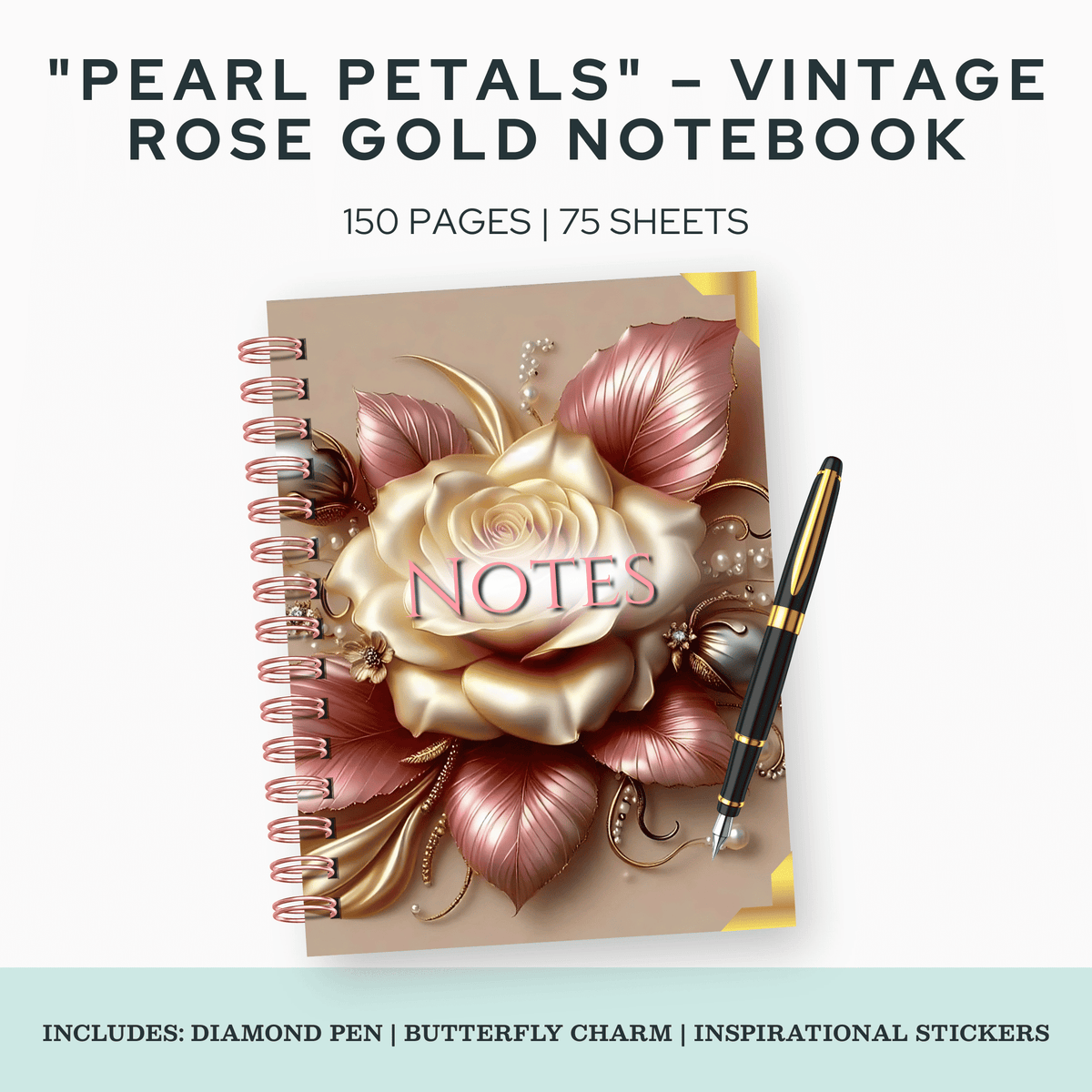 Pearl Petals – Vintage Rose Gold Notebook Journal