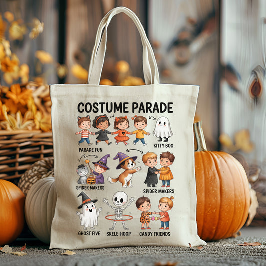 Costume Parade Tote Bag | Kids’ Halloween Trick-or-Treat Bag Tote Bag
