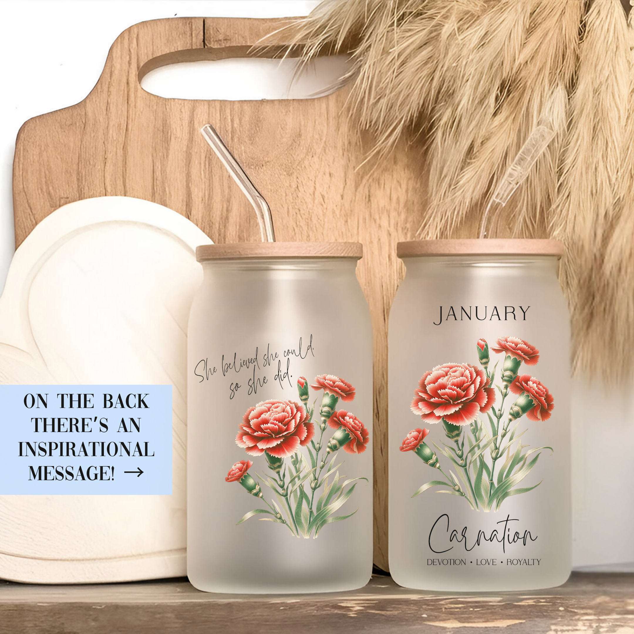 January Birth Flower Affirmation Glass Cup Glass Can Tumbler