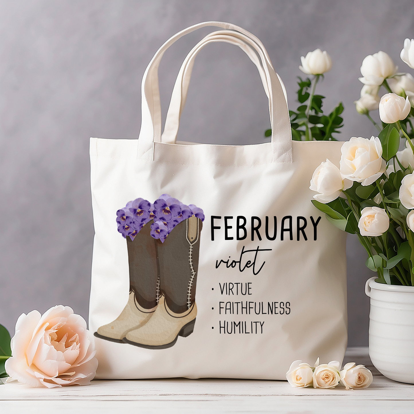 February Bloom & Boot Tote Bag