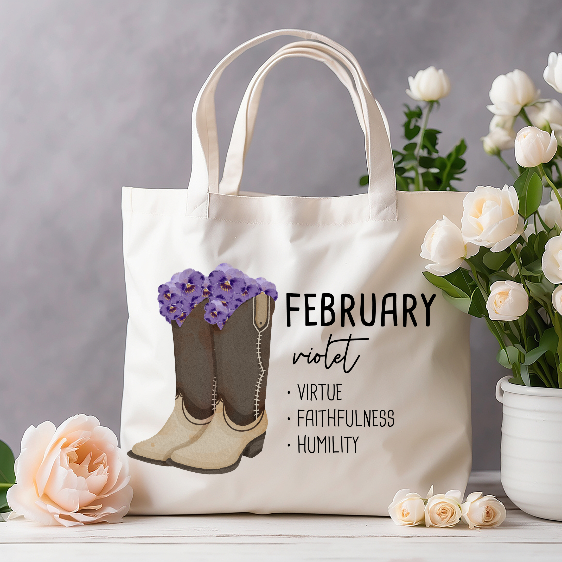 February Bloom & Boot Tote Bag Tote Bag