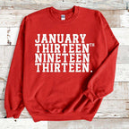 Vintage January Thirteenth Crewneck Pullover Sweatshirt Red Sweater