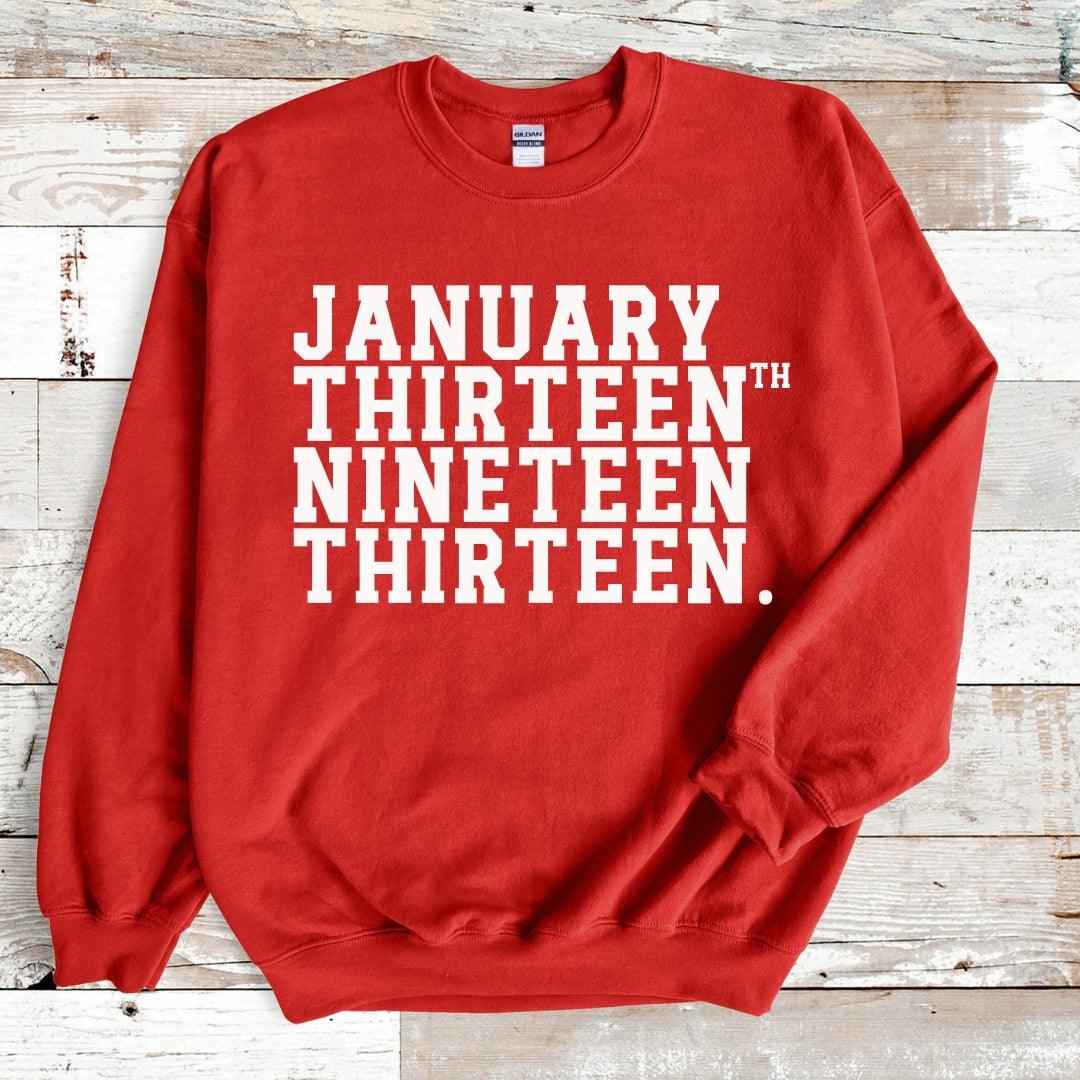 Vintage January Thirteenth Crewneck Pullover Sweatshirt Red Sweater