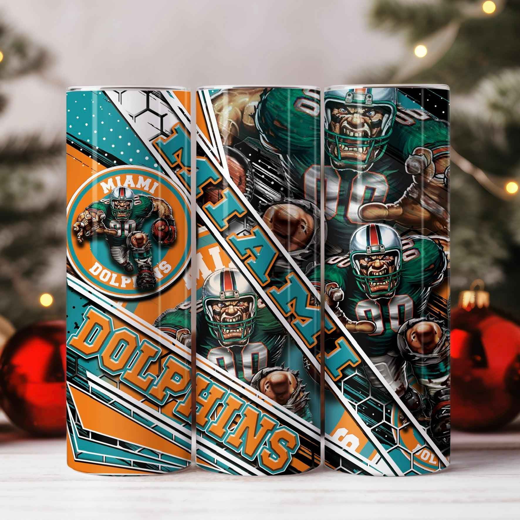 Miami Dolphins Skinny Tumbler • 20 oz Stainless Steel • Drinkware Tumbler