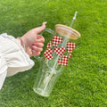 Checkered Hearts Tumbler With Lid and Straw - CoRo & Company