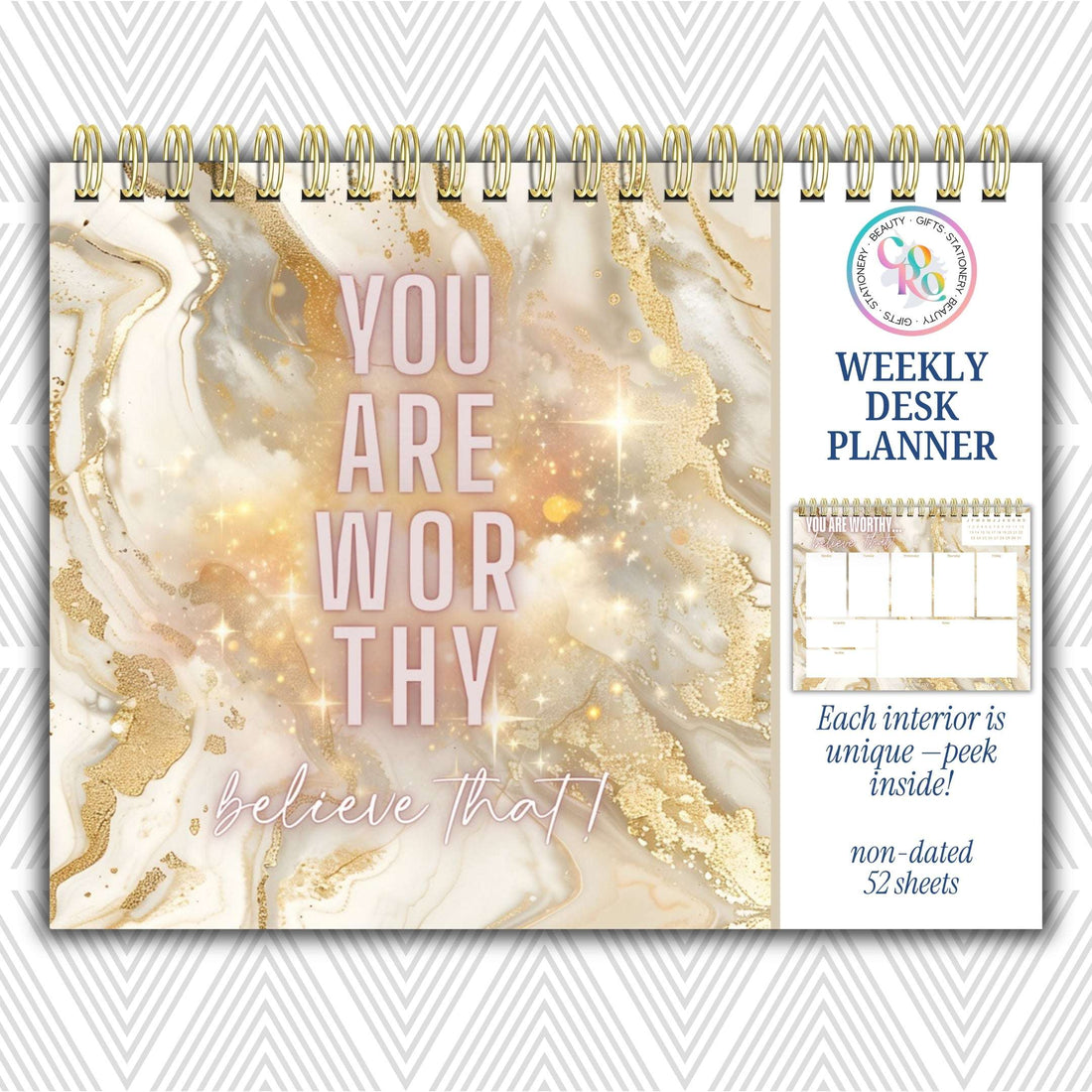 You Are Worthy Weekly Desk Planner | Undated Self-Love Weekly Planner You Are Worthy
