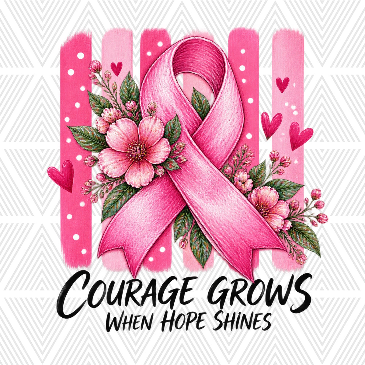 Courage Grows Pink Ribbon Glass Cup