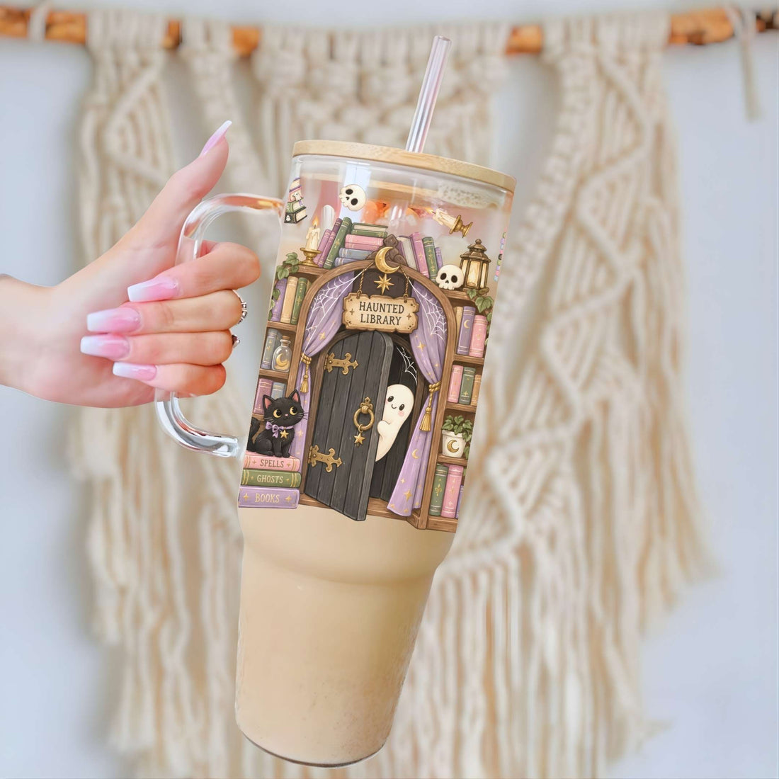 Haunted Library Glass Cup