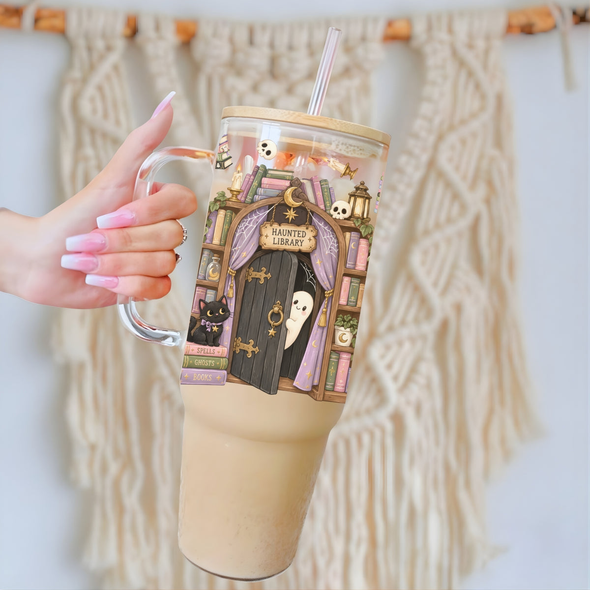 Haunted Library Glass Cup